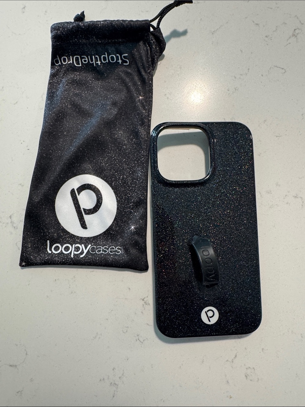 Loopy Case Black Glitter Phone Case with Loop Grip iPhone 15 Pro Max